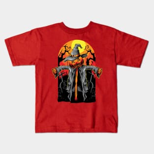 Pumpkin Scarecrow Cemetery Halloween Kids T-Shirt